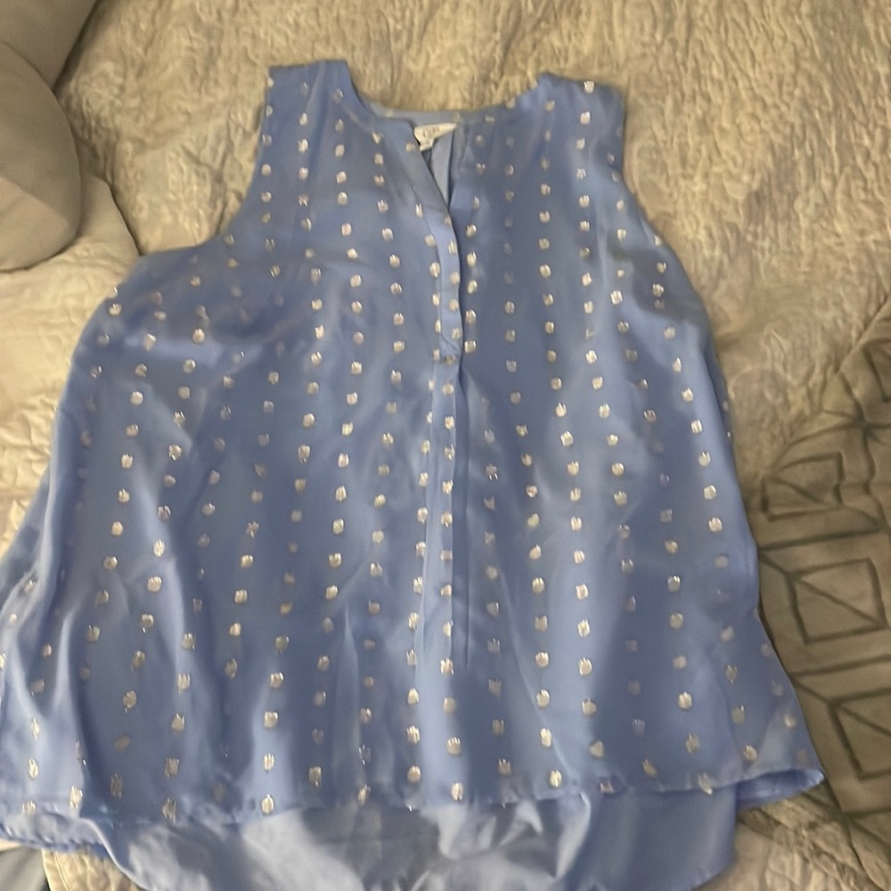 Crown & Ivy Light blue, sheer overlay, silver dots, v neck tank NBW